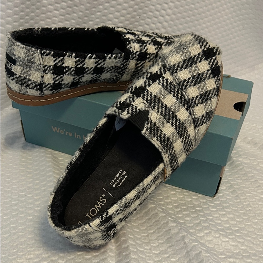 TOMS Women's Checkered Black and White Loafers